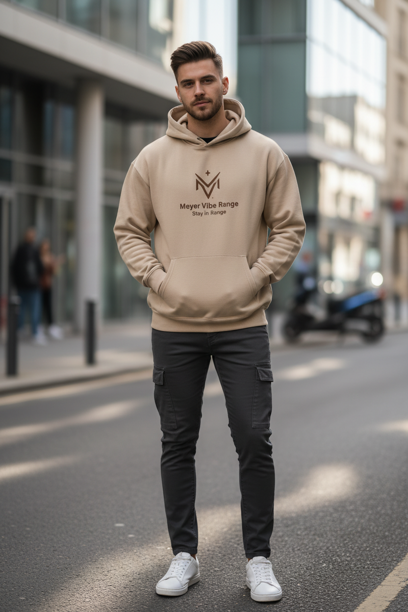 Beige Hoodie Dark Brown Logo