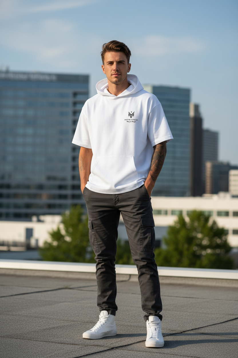 White Hoodie Black Logo
